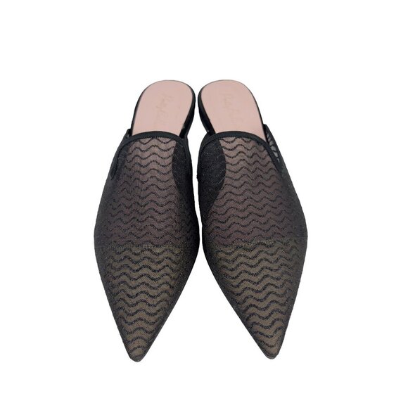 PRETTY BALLERINAS Mesh Glitters Slide Mule Pointed Toe Ballet Flat Black Nude 39 - Picture 4 of 10